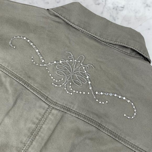 CHICO'S Chelsea Cotton Pacie Jacket 3 US 16/XL Grey Button Up Embroidered NWT - Picture 3 of 8